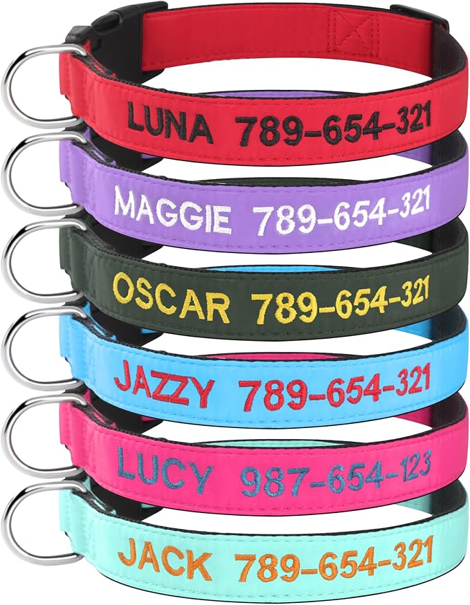 Kuley Coleira de Cachorro Personalizada, Bordada com Nome e Telefone